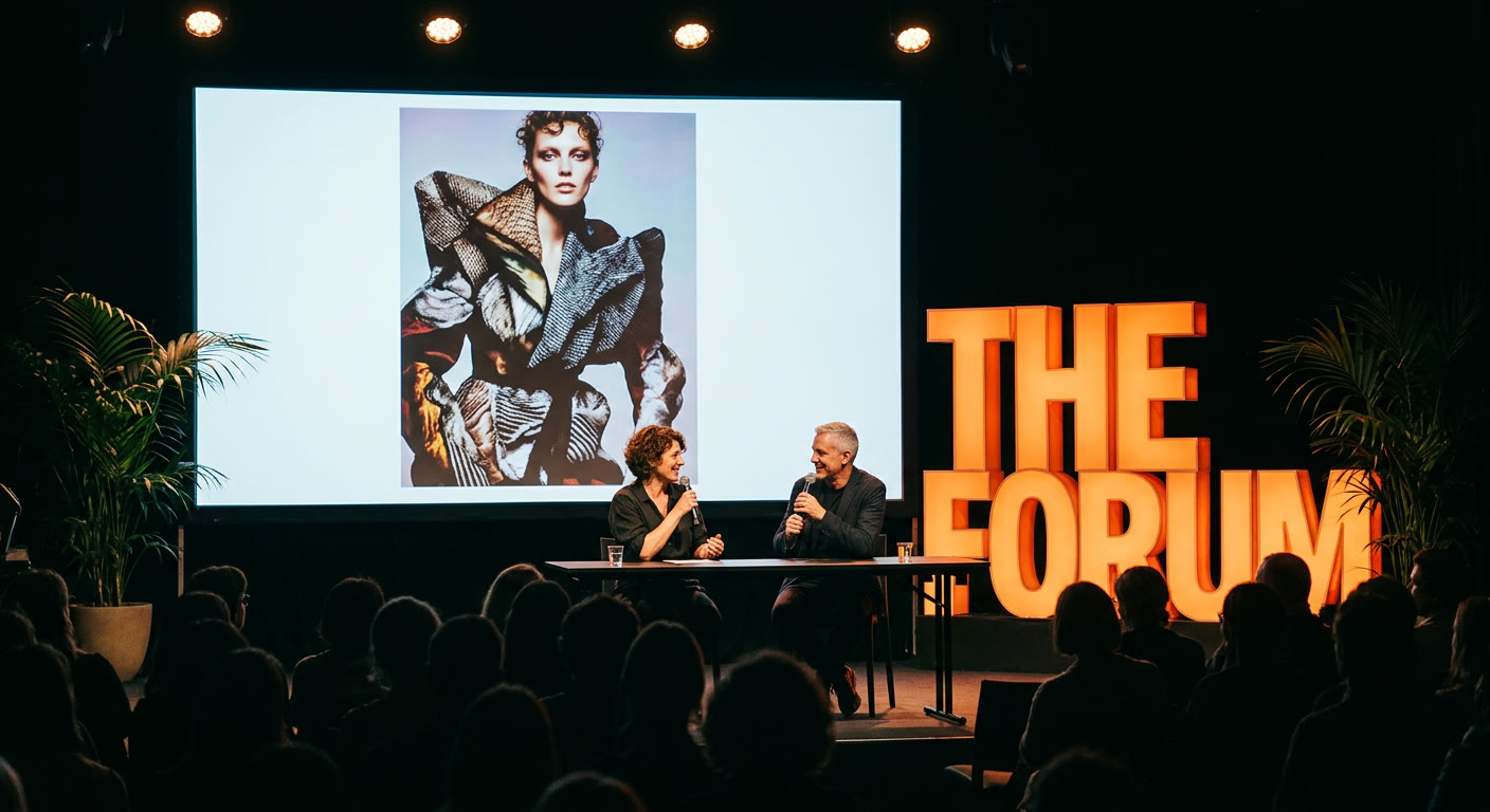 A fashion talk on stage in front of an audience